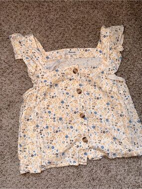 Madewell Yellow & Blue Floral Button-Front Ruffle Tank